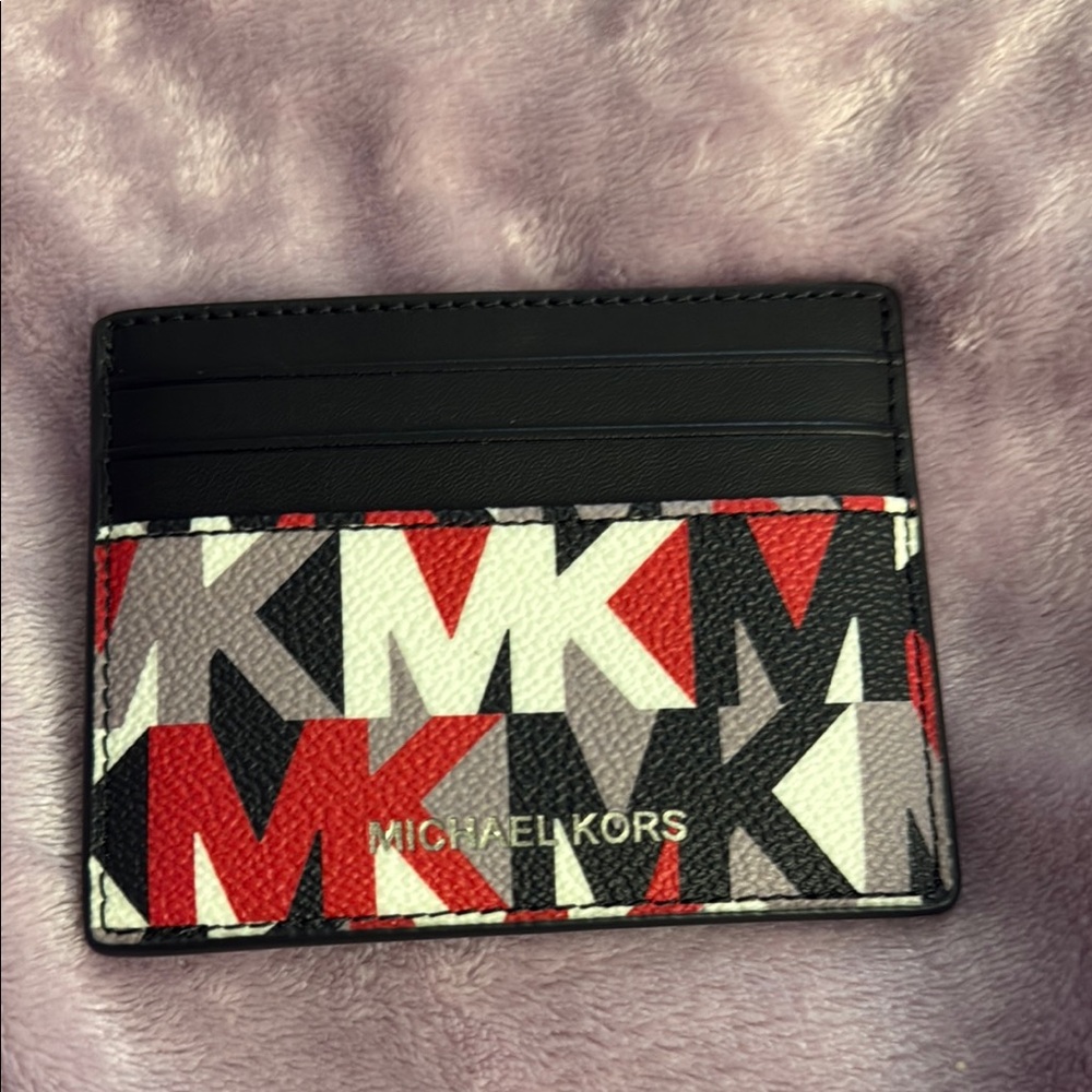 Michael Kors Red and Black Graphic Card Holder